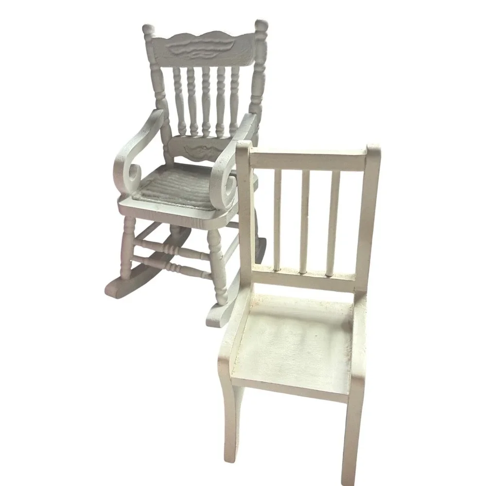 Vintage 1:12‎ Scale Dollhouse Furniture Lot 7pc Desk Chairs Grandfather Clock